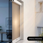 Exterior roller blind for windows | White privacy screen | Adjustable width | Drill-free installation